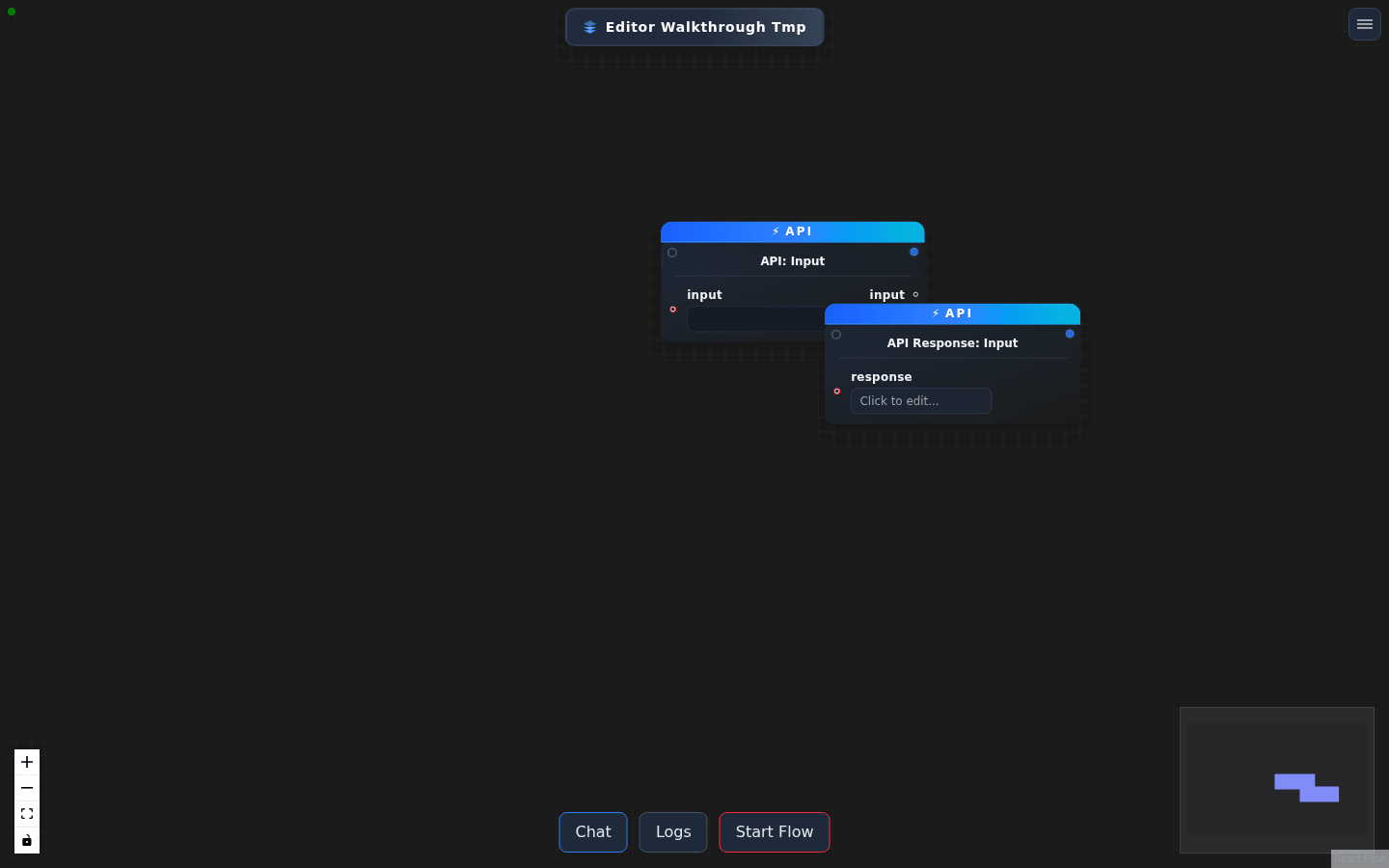 The API and API Response nodes after Create API, overlapping on the canvas
