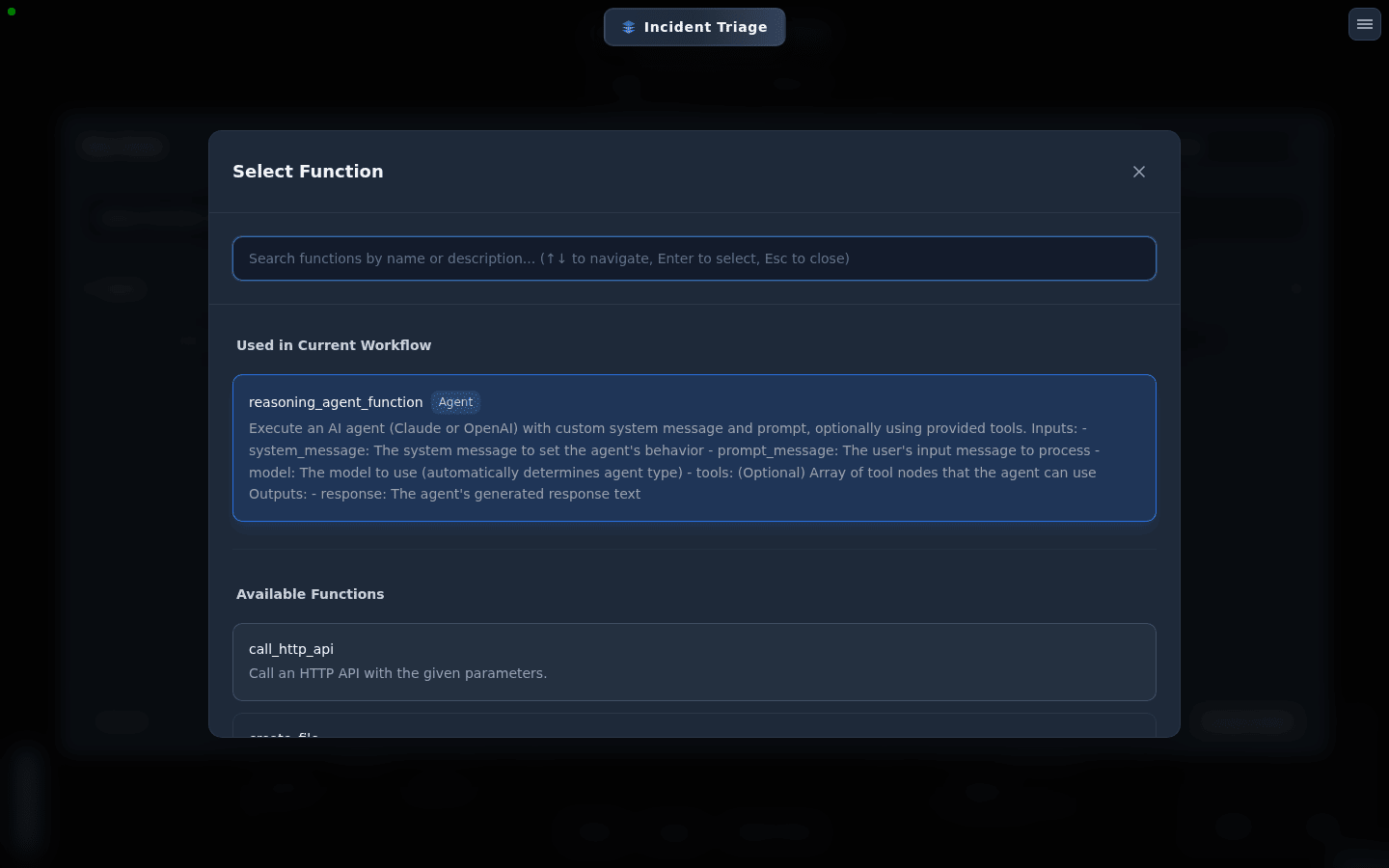 The function catalogue in the node builder, searchable by name