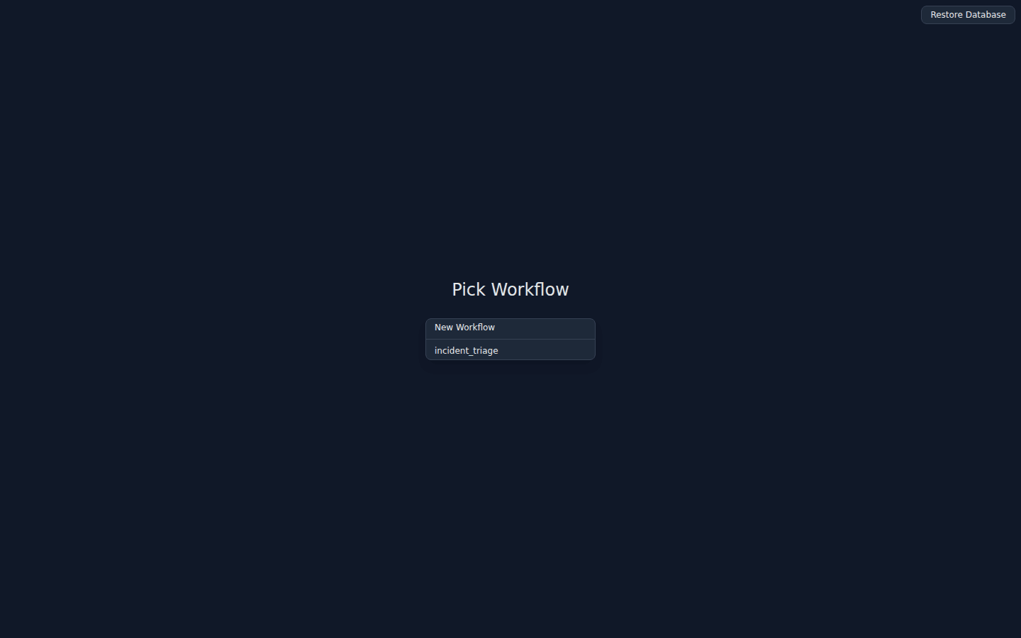 The Pick Workflow screen, listing New Workflow above the existing workflows